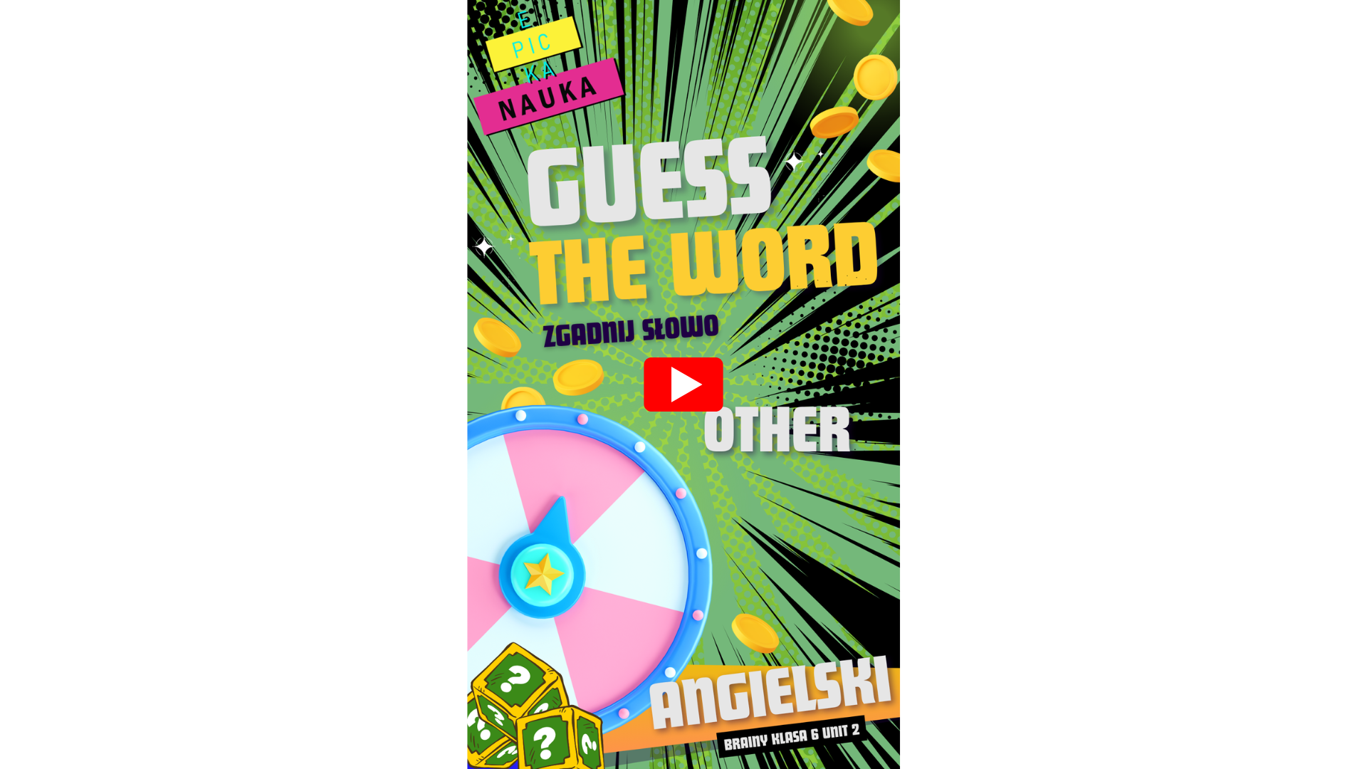 Quiz Brainy 6 Unit 2 cz.2 – Other. Interaktywny hangman: uzupełnij samogłoski i sprawdź słownictwo codzienne, zakupy, organizację i czas.