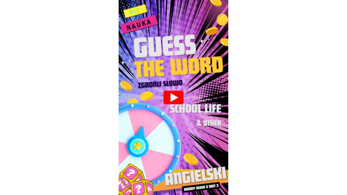 Guess the word – Brainy 6 Unit 3 cz.2 School life & Other. Interaktywny quiz typu hangman: uzupełnij samogłoski i sprawdź słownictwo związane ze szkołą, ocenami, przyborami i ciekawostkami. Nauka przez zabawę i grywalizację – idealna powtórka przed sprawdzianem!