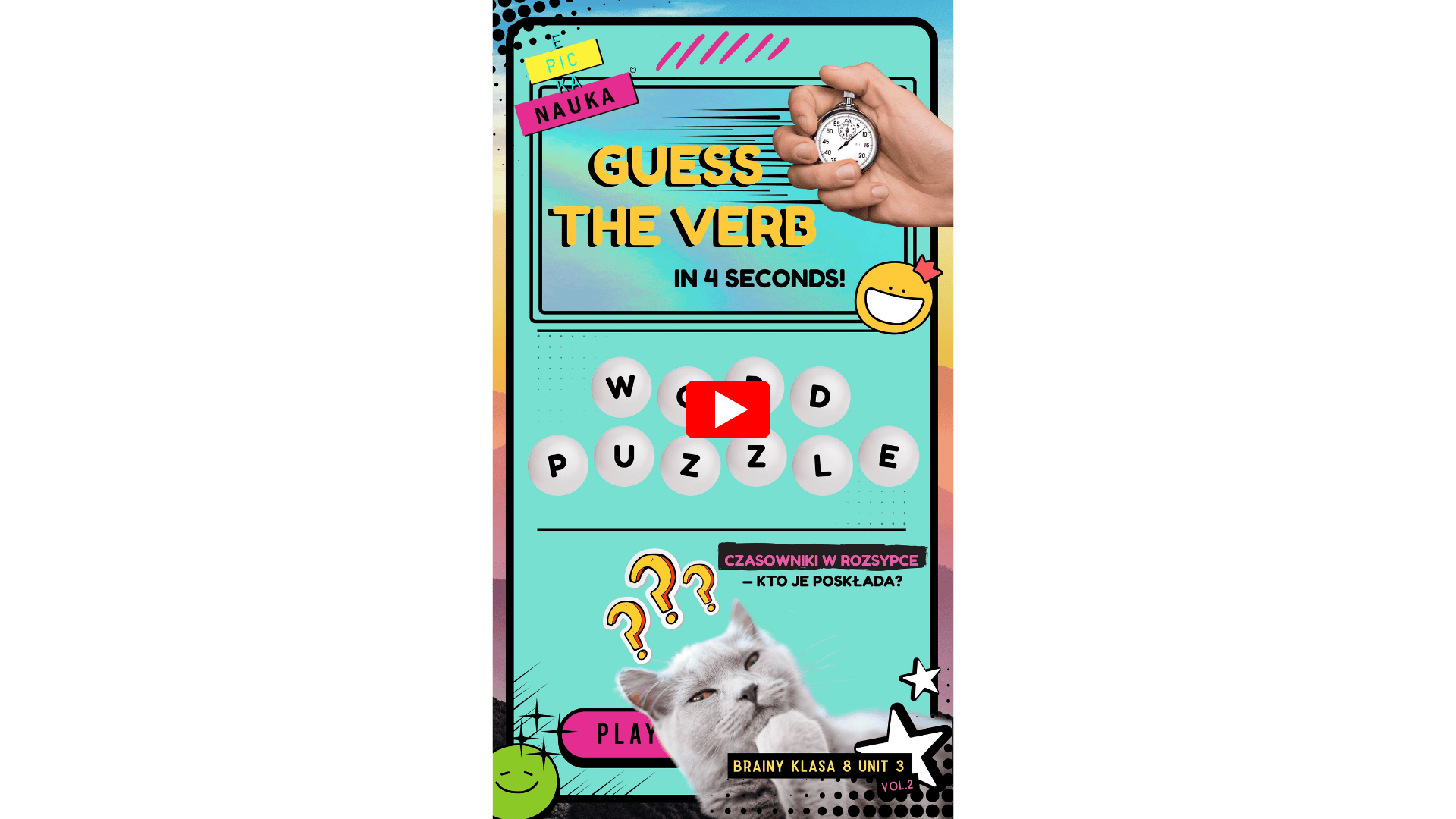 Zrób test z czasowników Brainy 8 Unit 3 | Guess the Verb